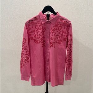 Johnny Was Fuchsia Embroidered Button Down Shirt